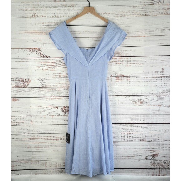 NWT LULUS YACHT ROCK BLUE AND WHITE STRIPED SIZE XL OFF THE SHOULDER DRESS - Picture 10 of 12